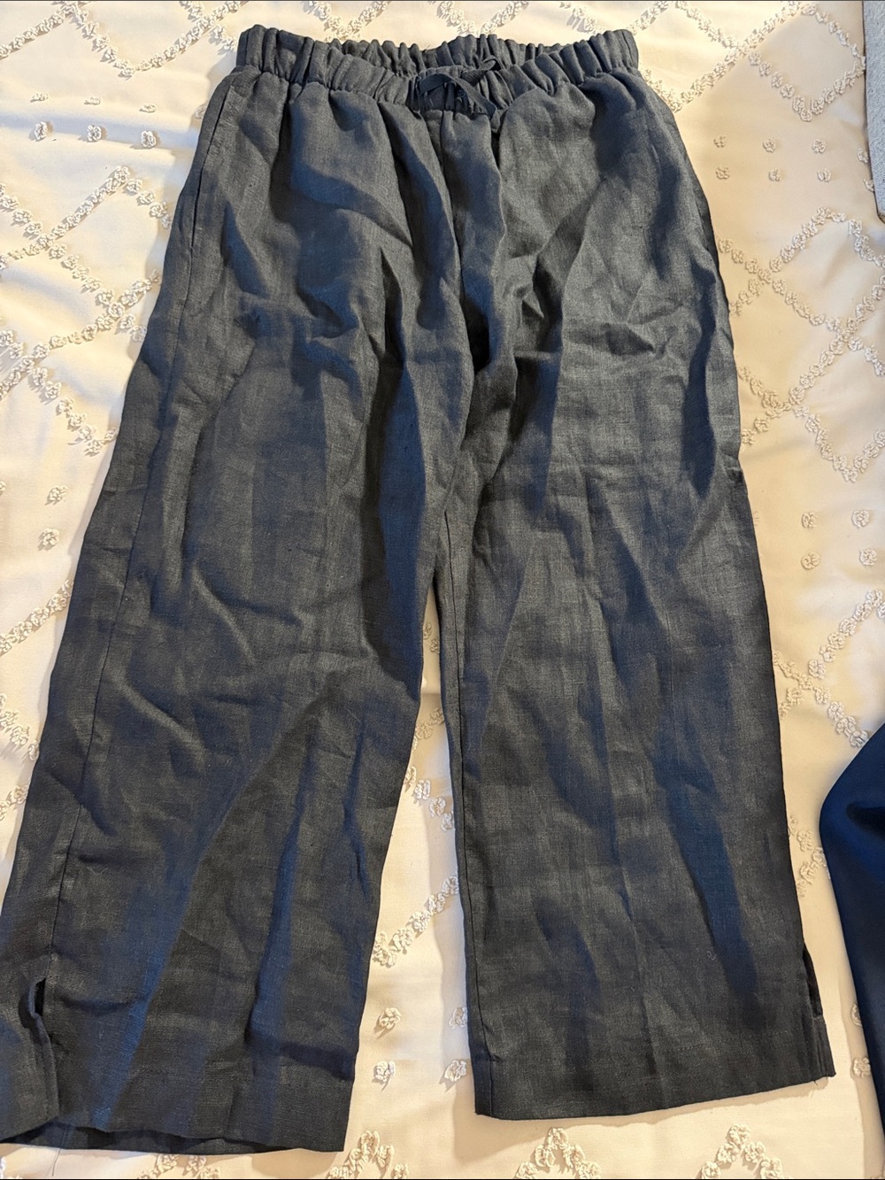 Crown Linen Women Dark Gray Elastic-Waist Casual Pants